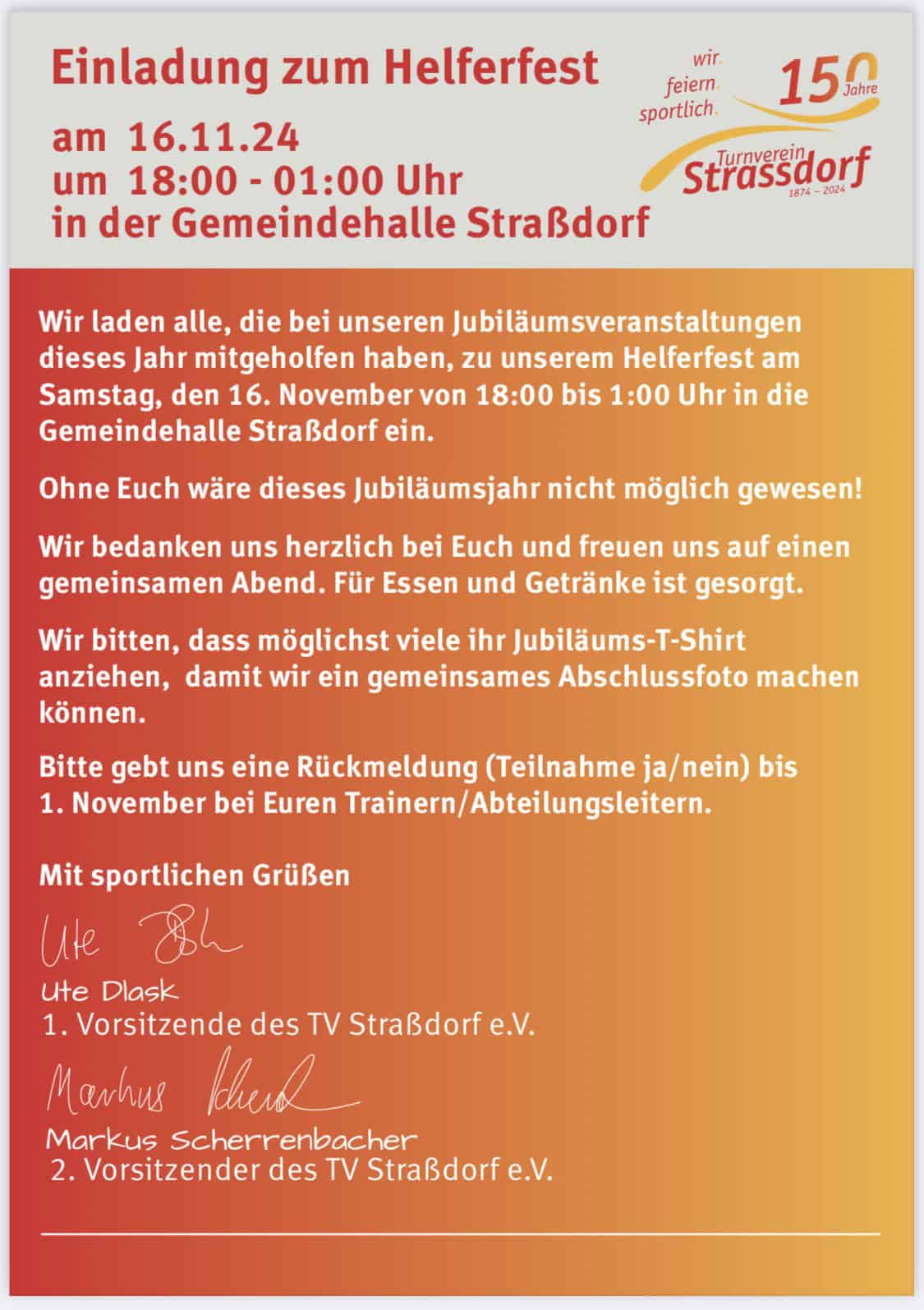 Einladung Helferfest TV Straßdorf